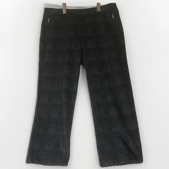 MODE DE VIE Ankle Pants Women’s 14 Gray Plaid Wide Leg Stretch Casual Preppy - Picture 1 of 8